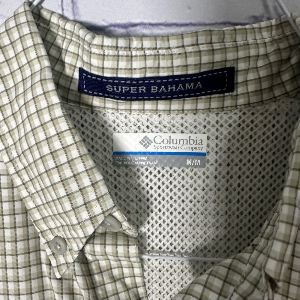 Columbia Men's Tan Checkered Button Down Shirt - Picture 3 of 3